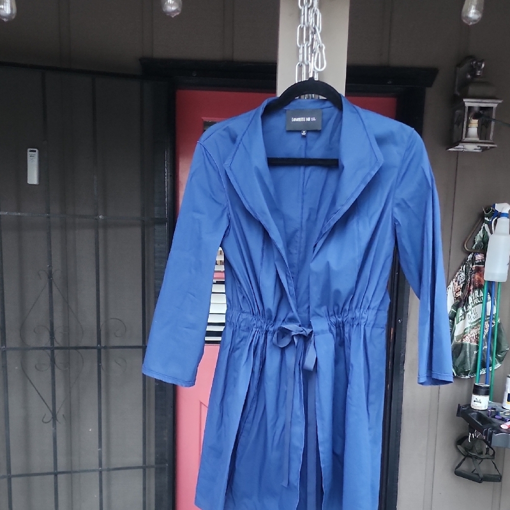 Lafayette 148 New York Blue Trench Coat with Belted Waist